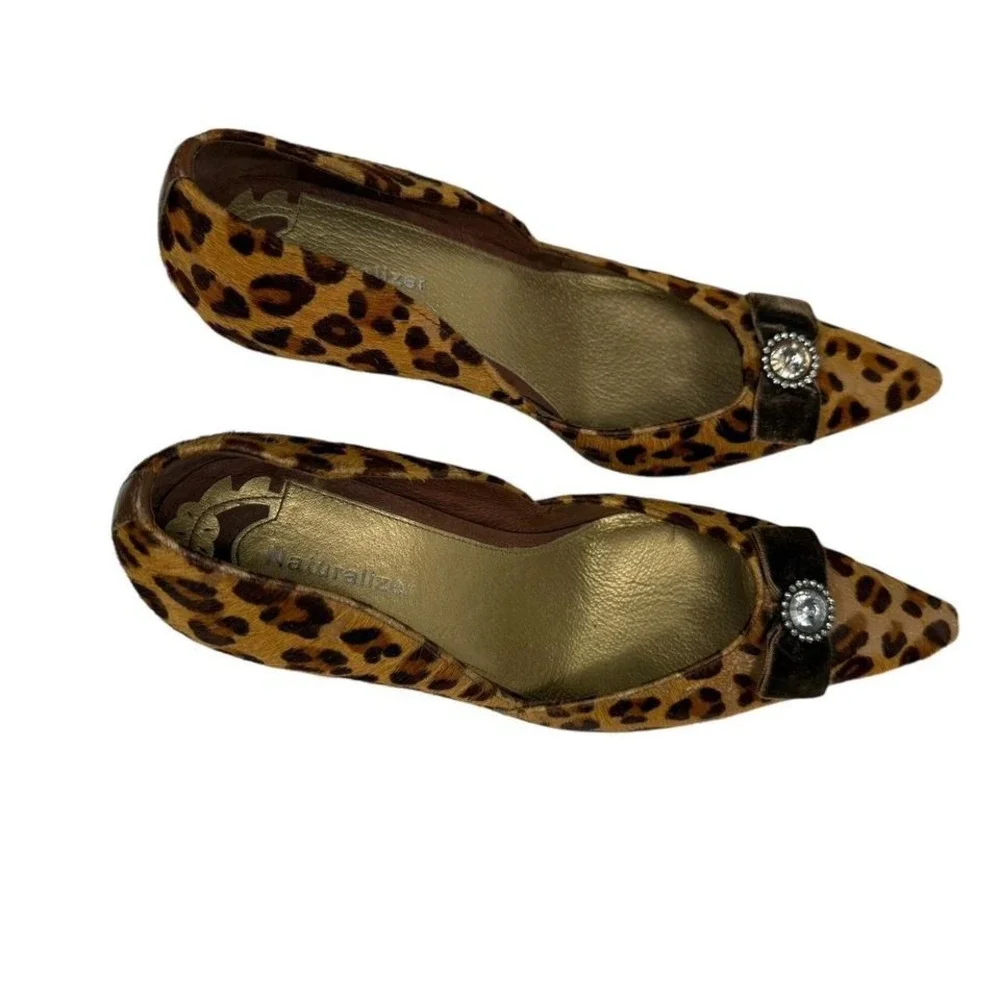 Naturalizer Leopard Print Heels w/ Rhinestone Bow (7M